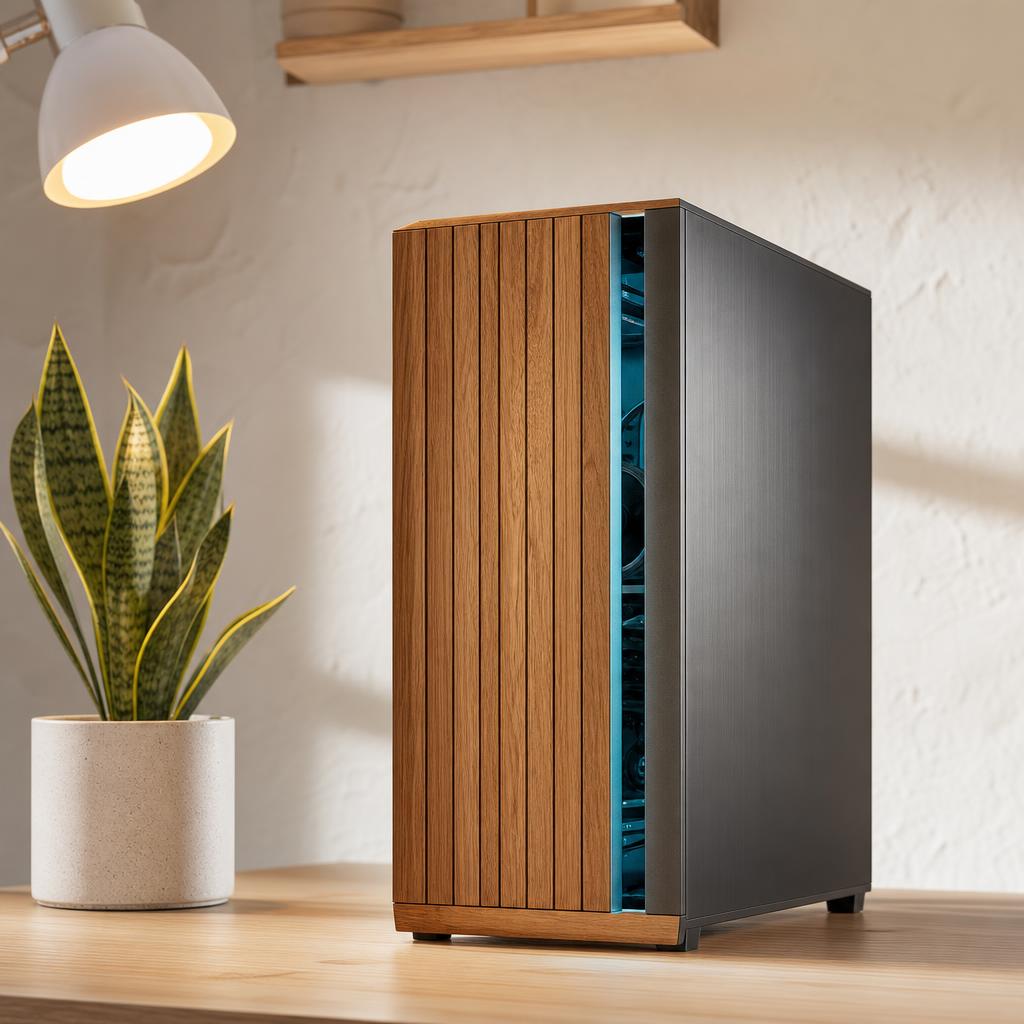 木製アクセントを取り入れたミドルタワー型ゲーミングPC