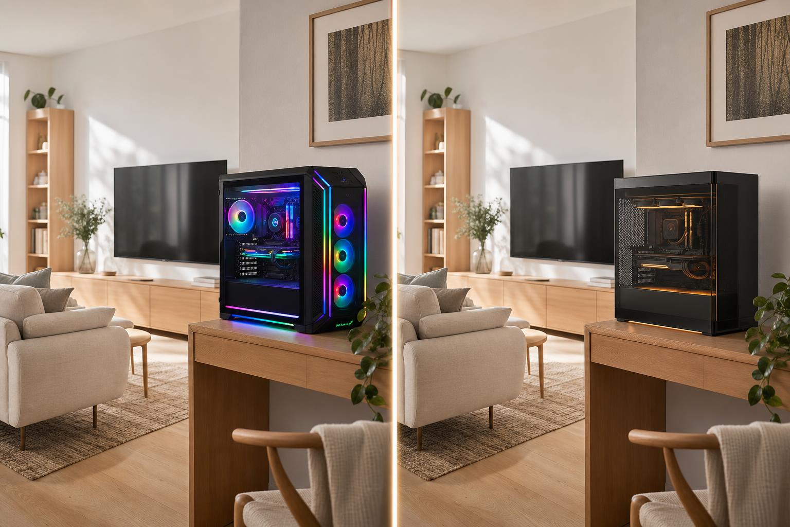 同じ部屋に置かれた、空間と噛み合わないPCと馴染むPCの比較