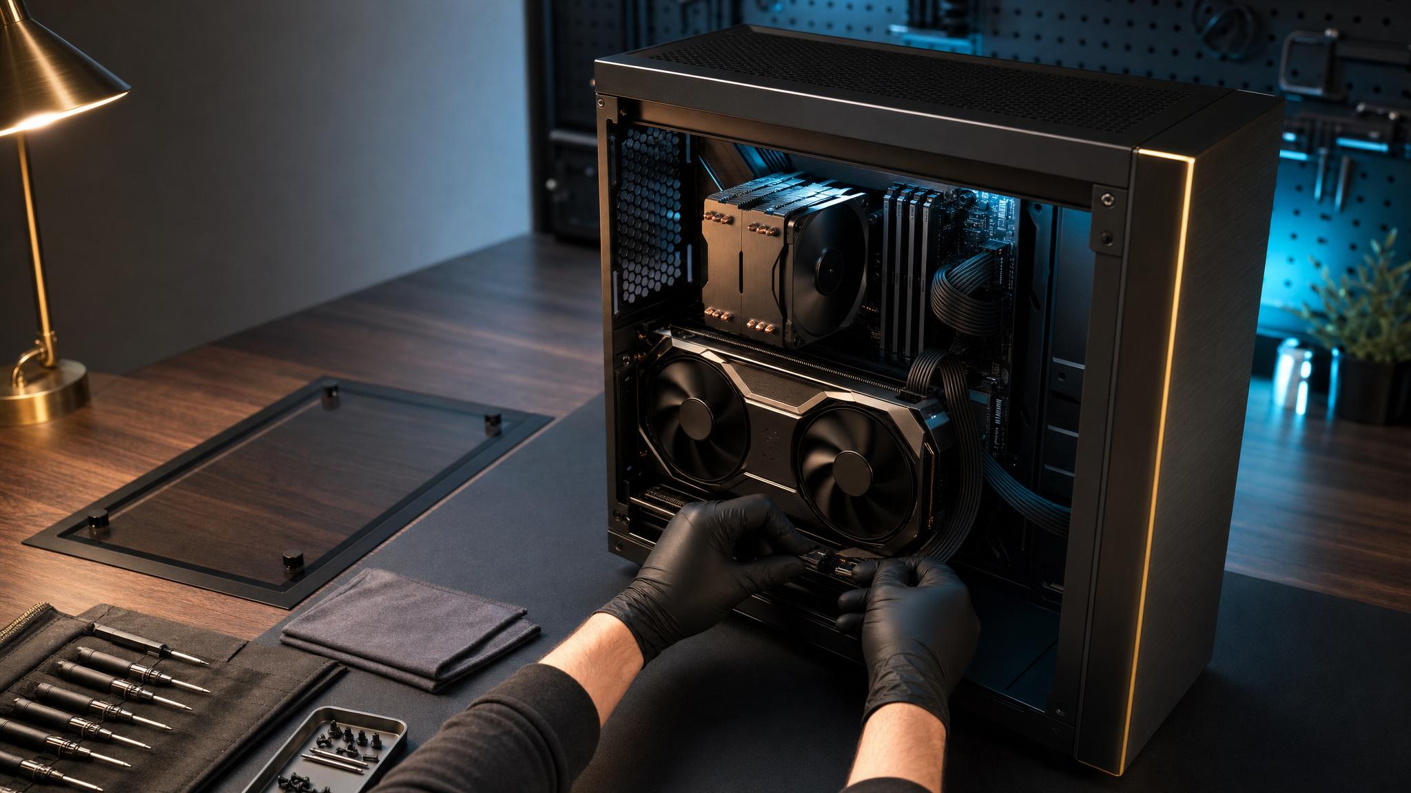 熟練スタッフが一台ずつ丁寧に組み上げるゲーミングPC — 内部に整えられたパーツと配線